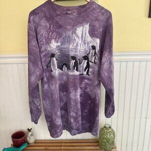 The Mountain 90s L  Purple Tie-Dye Long Sleeve Shirt With Penguin Iceberg Graphi